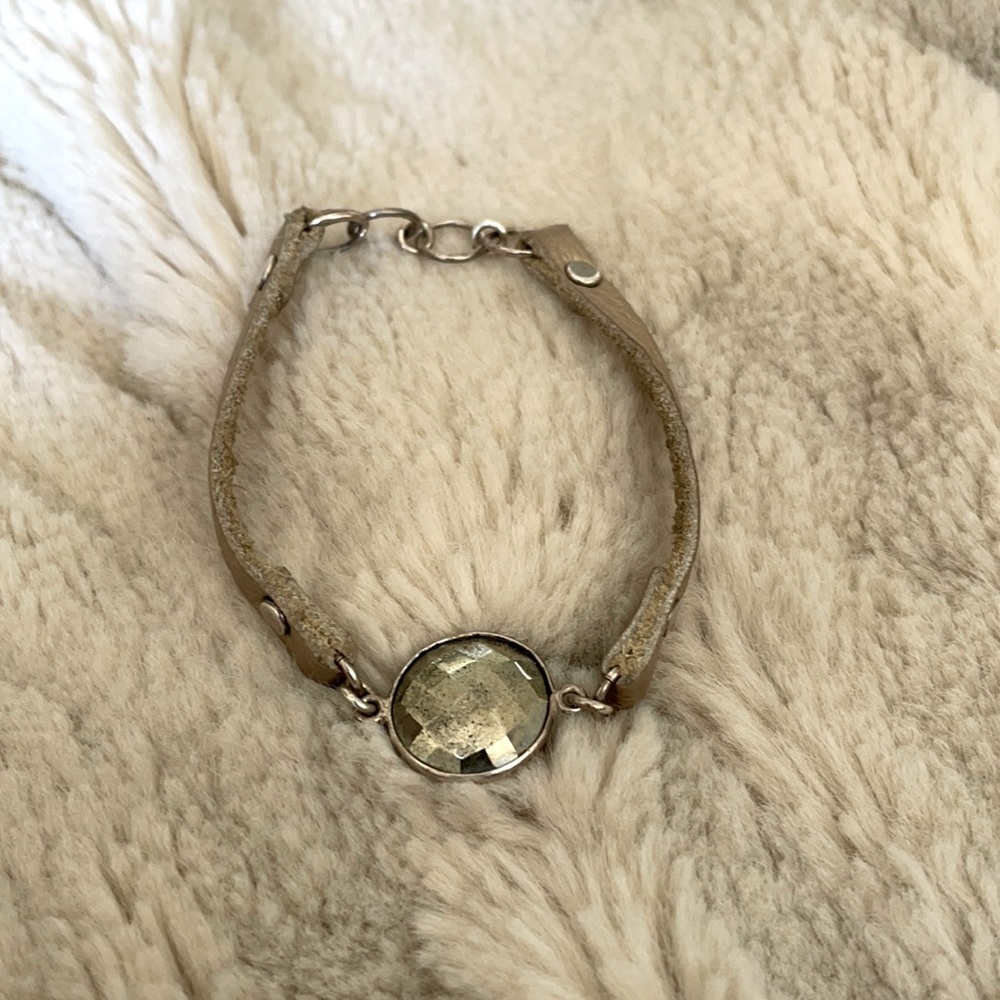 Leather and pyrite adjustable bracelet